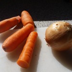 carrot and onion to be added to the chicken and vegetable broth